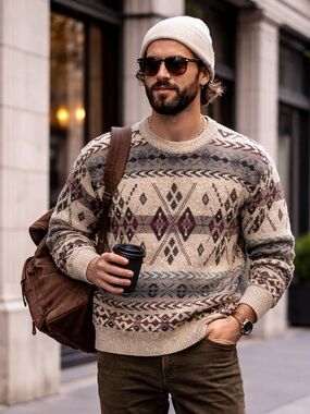 Highland Glen Scottish Wool Sweater Geometric Crewneck  Size L